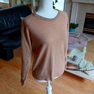 Halogen Crew Neck Tan Cashmere Sweater Size Large Petite,  fits like a Med reg